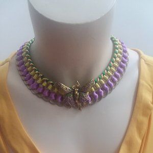 Butterfly Goddess recycled handmade statement gold purple yellow necklace OOAK